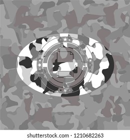 printer icon inside grey camo emblem