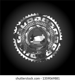 printer icon inside grey camouflaged emblem
