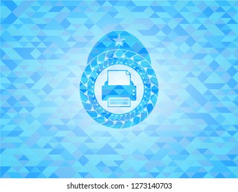 printer icon inside light blue emblem with mosaic ecological style background
