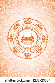printer icon inside orange mosaic emblem