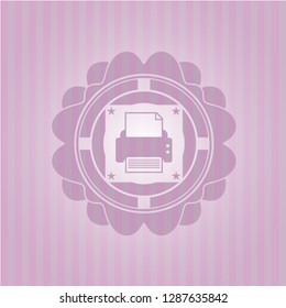 printer icon inside pink emblem. Vintage.