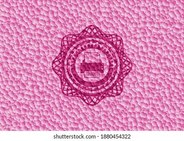 printer icon inside pink emblem with bubbles background. Vintage. Vector Illustration. Detailed. 