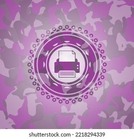 Printer Icon Inside Pink And Purple Camo Texture. 