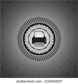printer icon inside realistic black emblem