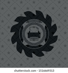 printer icon inside realistic black emblem