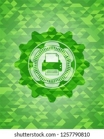 printer icon inside realistic green mosaic emblem
