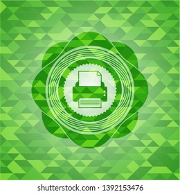 printer icon inside realistic green mosaic emblem