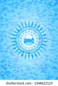 printer icon inside realistic light blue mosaic emblem