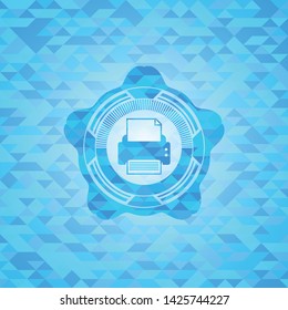 printer icon inside realistic sky blue emblem. Mosaic background