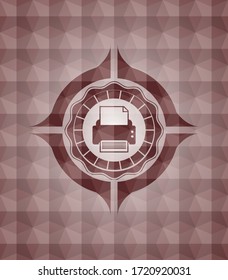 printer icon inside red seamless emblem with geometric background. 