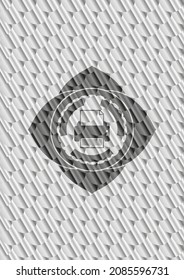 printer icon inside silver color emblem or badge. Scales pattern. Vector Illustration. Detailed. 