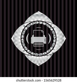printer icon inside silver emblem or badge