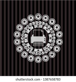 printer icon inside silvery badge or emblem