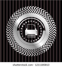 printer icon inside silvery shiny emblem