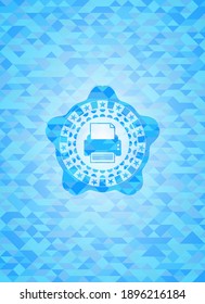 printer icon inside sky blue mosaic emblem. 