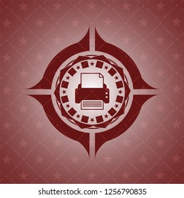 printer icon inside vintage red emblem