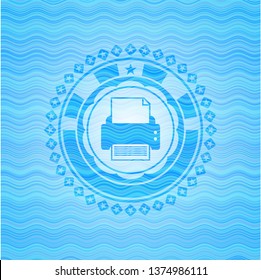 printer icon inside water concept emblem.