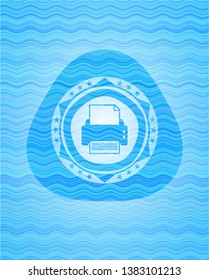 printer icon inside water wave representation emblem background.