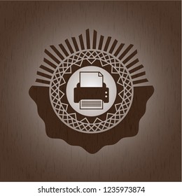 printer icon inside wood emblem. Retro