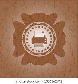 printer icon inside wood emblem. Vintage.