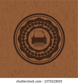 printer icon inside wood emblem
