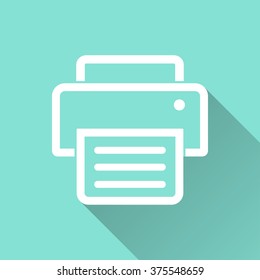 Printer  icon with long shadow, flat design. Vector illustration.