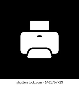 Printer Icon On Black Background. Black Flat Style Vector Illustration.