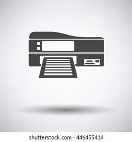Printer icon on gray background, round shadow. Vector illustration.