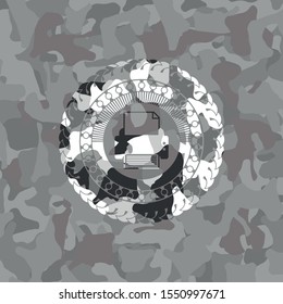 printer icon on grey camouflage texture