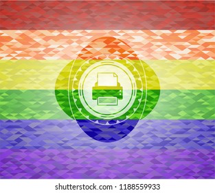 printer icon on mosaic background with the colors of the LGBT flag