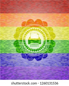 printer icon on mosaic background with the colors of the LGBT flag