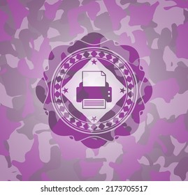 printer icon on pink and purple camo pattern. 