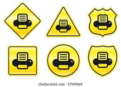 Druckersymbol auf gelben Designs - Original-Illustration
