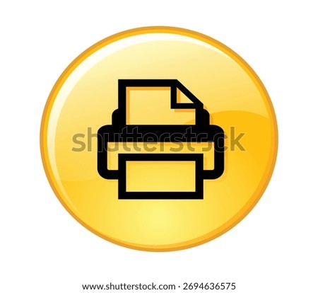 Printer icon on a yellow glossy button isolated on white background symbol for printing, document, or output represents hard copy, reproduction, and publishing for web and app design