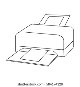 Printer icon in outline style isolated on white background. Personal computer accessories symbol stock vector illustration.