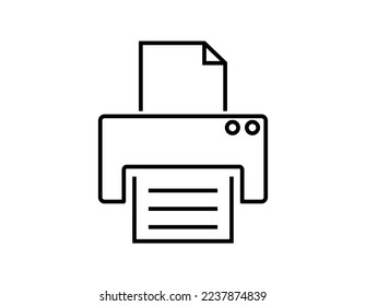 Printer icon with paper. Concept of printing with ink in equipment isolated on white background