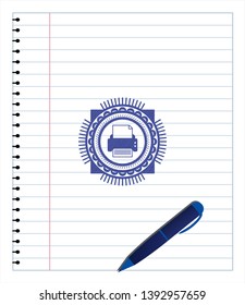 printer icon with pen strokes. Blue ink. Vector Illustration. Detailed.