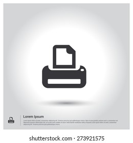 Printer icon, pictogram icon on gray background. Vector illustration. Flat design style