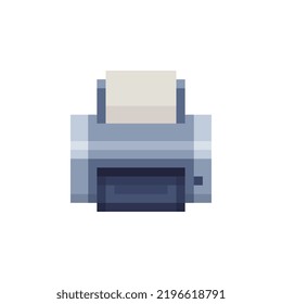 Printer icon. Pixel art stile. Video game 8-bit sprite. Isolated vector illustration. 