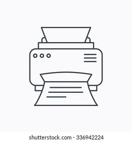 Printer icon. Print document technology sign. Office device symbol. Linear outline icon on white background.