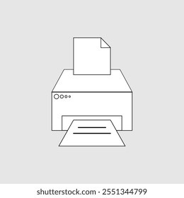 Icono de impresora. Símbolo de tecnología de impresión de documentos. Video Cámara y adjuntar iconos web de Clip. Signo de Vector de símbolo de impresora aislado en ilustración de fondo gris para gráfico y Diseño web. Archivo Eps 28.