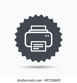 Printer icon. Print documents technology symbol. Gray star button with flat web icon. Vector