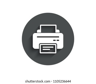 Printer icon. Printout Electronic Device sign. Office equipment symbol. Circle flat button with shadow. Vector