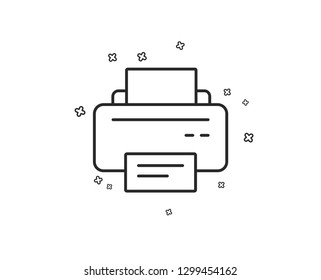 Printer icon. Printout Electronic Device sign. Office equipment symbol. Geometric shapes. Random cross elements. Linear Printer icon design. Vector