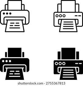 Printer icon set: Black and white outlined laserjet printing machine	
