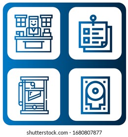 printer icon set. Collection of Office, Sticky note, Guillotine, Hard drive icons