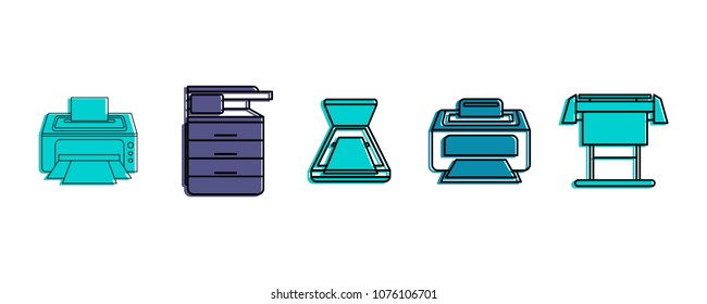 Printer icon set. Color outline set of printer vector icons for web design isolated on white background