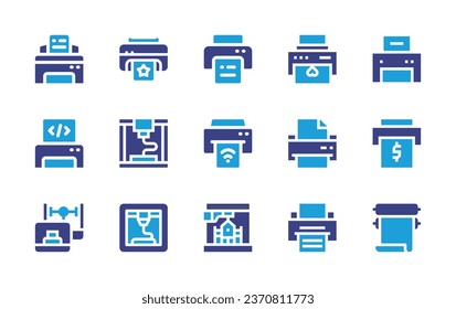 Printer icon set. Duotone color. Vector illustration. Containing printer, laptop, architecture.