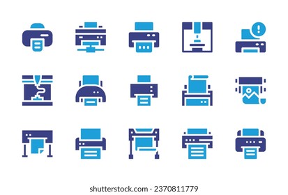 Conjunto de iconos de impresora. Color de duotona. Ilustración vectorial. Con impresora, impresión, máquina de impresión, presión térmica, trazador, impresión.
