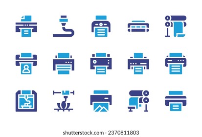 Printer icon set. Duotone color. Vector illustration. Containing printing, toner, printer, food, paper roll.